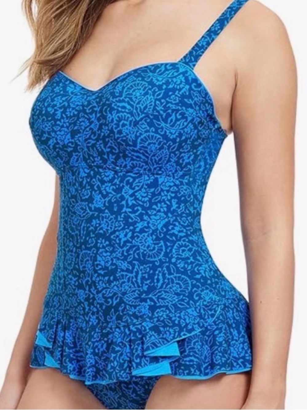 Profile By Gottex Royal & Cobalt Blue Floral Peplum One-Piece Swimsuit